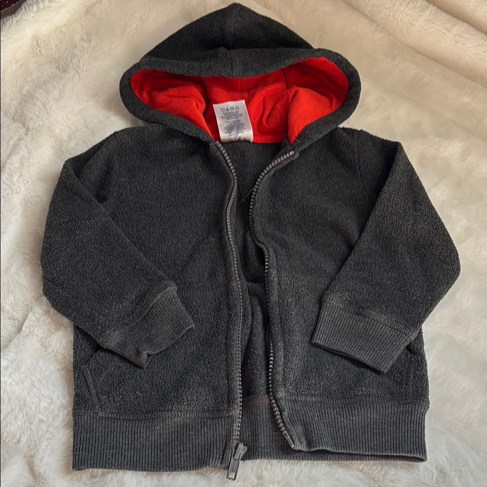 Gray and Red Hooded Jacket
